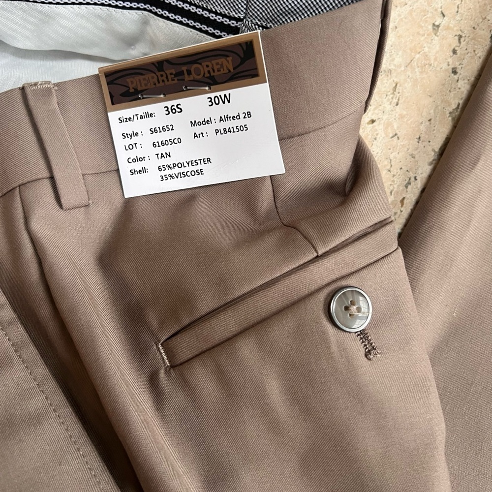 Pierre Loren -Alfred 2B-2 Piece Tan Suit 36 Short 30” Waist Pants NWT - Picture 8 of 11